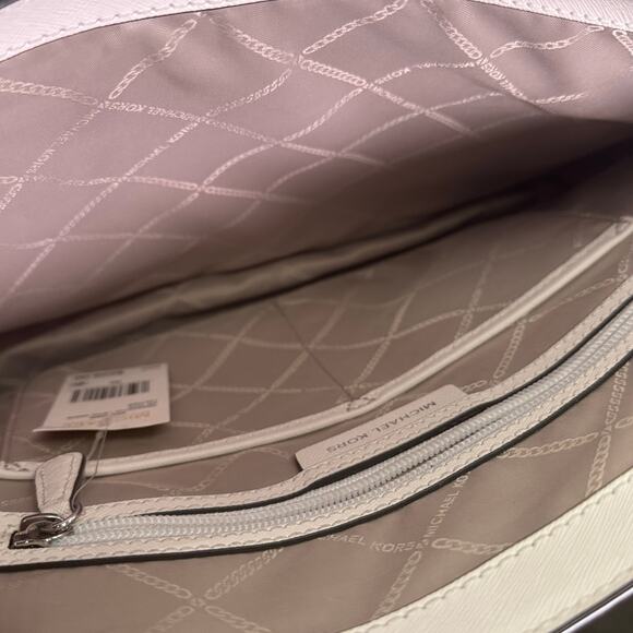 Michael Kors Voyager Tote Bag Optic White Leather NWT MK Logo Shoulder Handbag - Picture 7 of 15